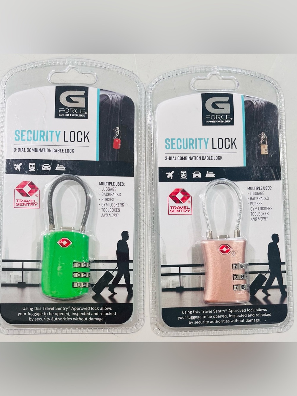 G/FORCE by Travel Sentry- TSA Approved Luggage Security Lock 3-Dial Cable Locks